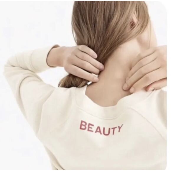 J. Crew Beaute Rose Gold Graphic Sweatshirt Size 2 XL Off White Pink - Picture 4 of 15